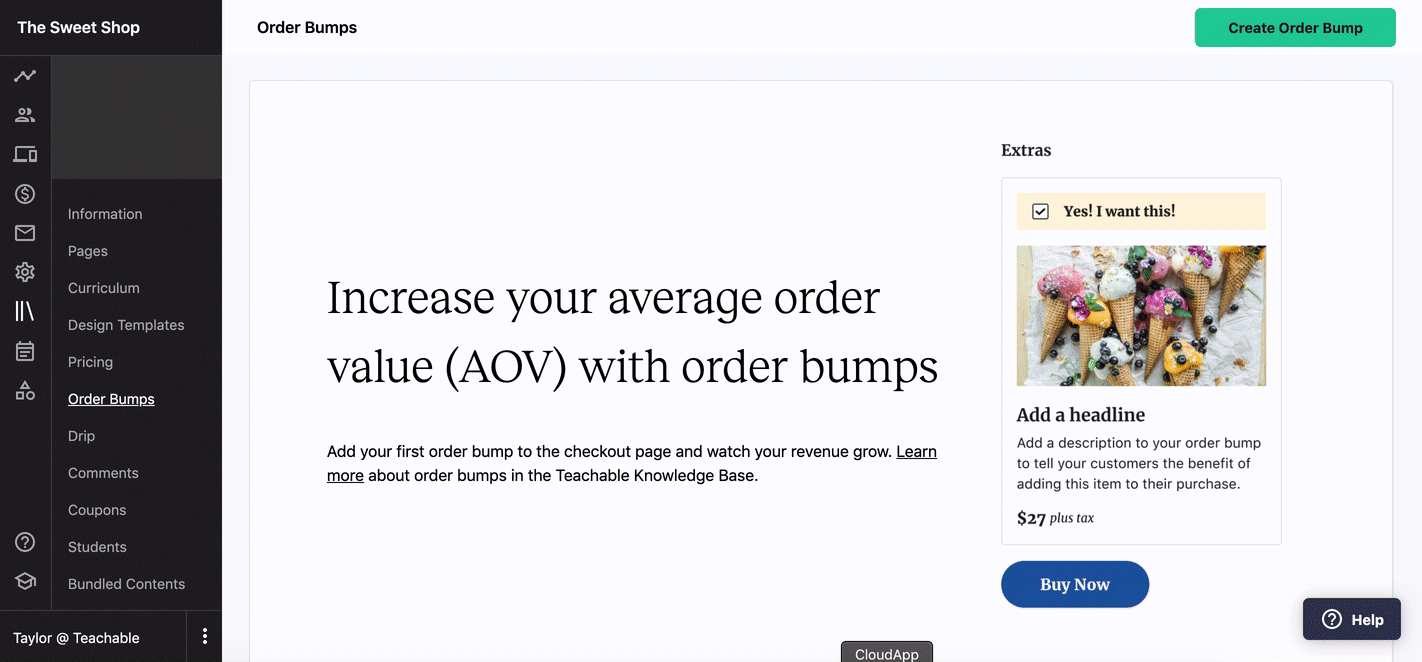 Order bump example teachable