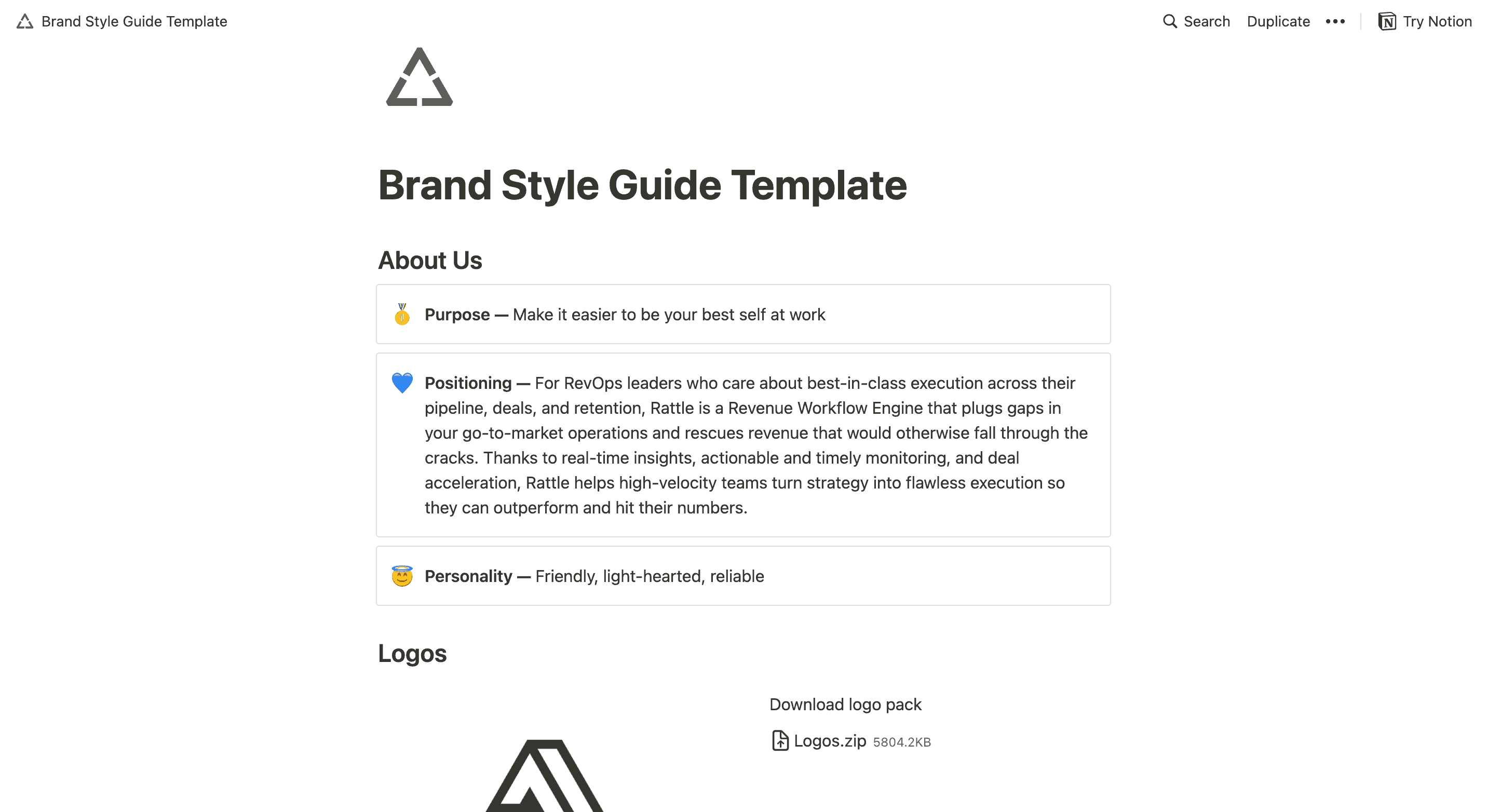 Notion: brand style guide template