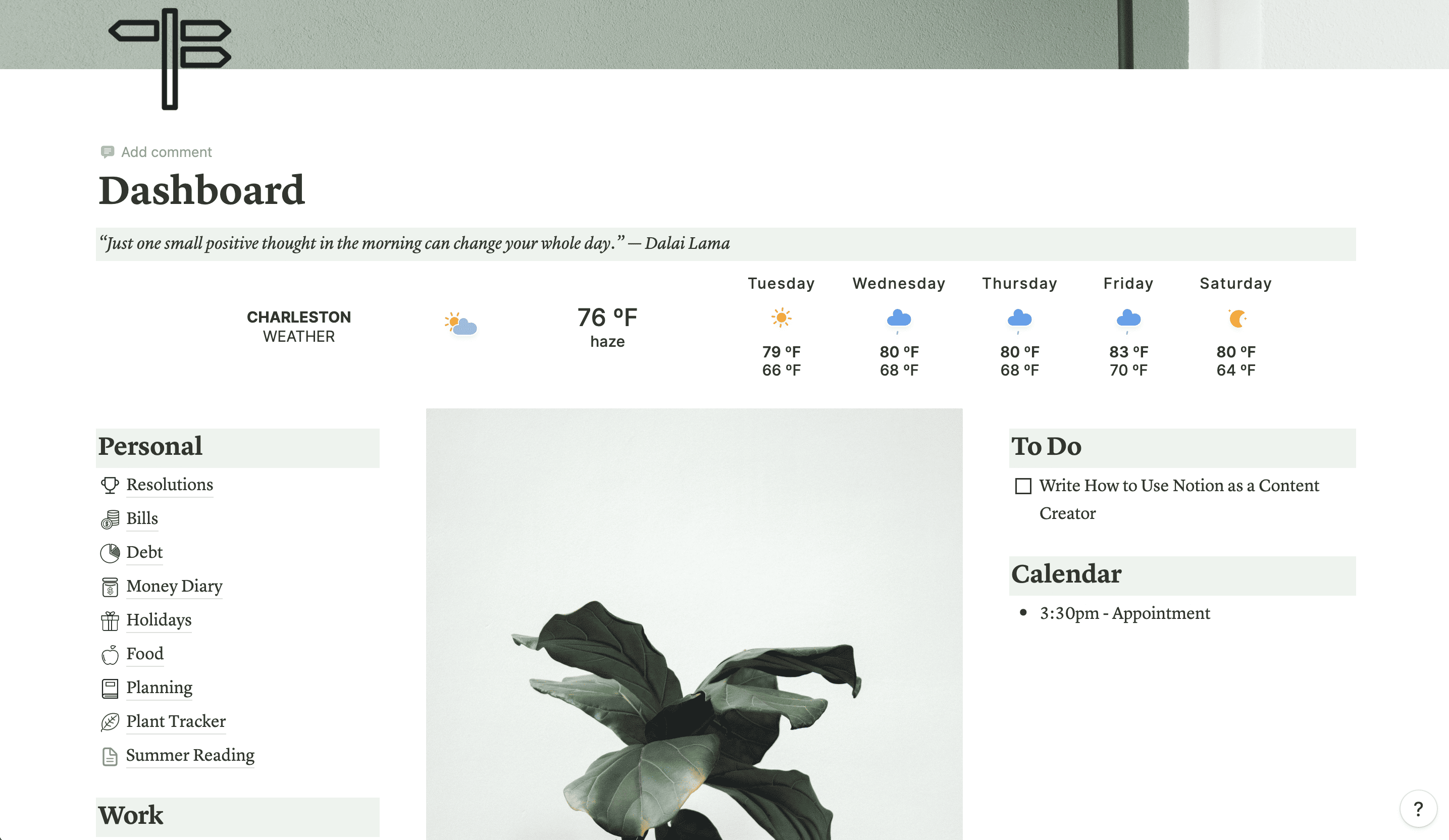 Notion: dashboard template